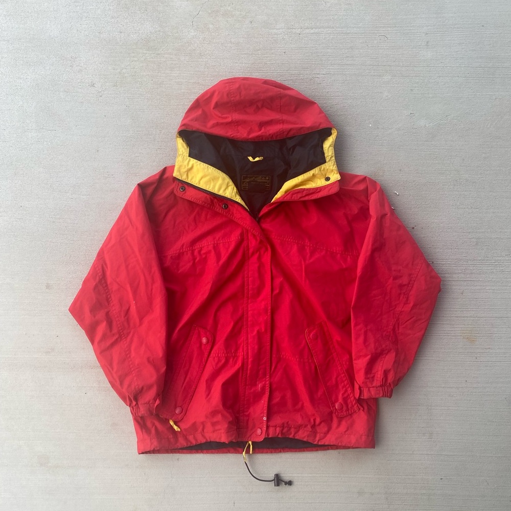 Eddie Bauer Red and Yellow Raincoat with Hooded Design